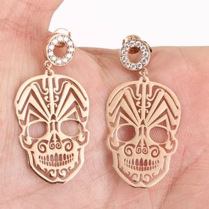 NEW GOLD DAY OF THE DEAD SKULL EARRING CRYSTAL 925